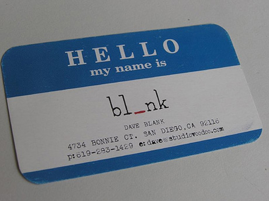 Dave Blank's Name Tag Business card