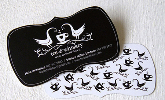 Tee and Whiskey's Die Cut Business Card