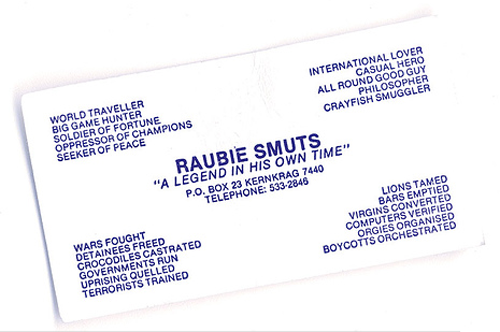Crazy Business Card Raubie Smuts