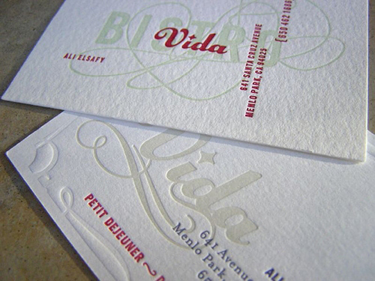 Bistro Vida's Letterpressed Business Card