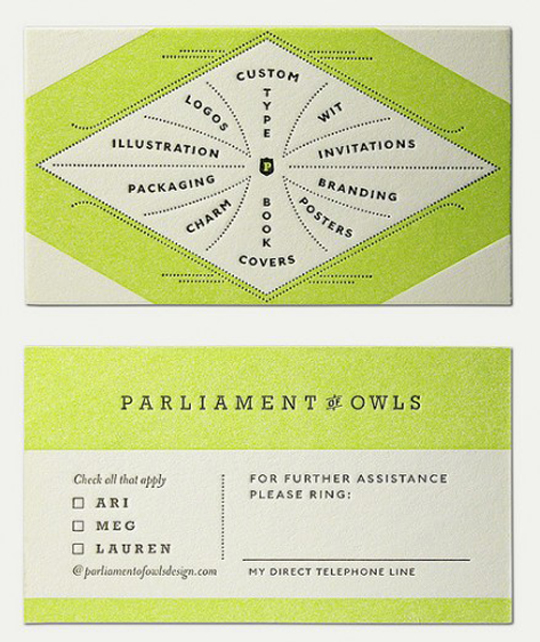 Parliament of Owls's Unique Business Card