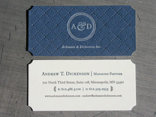 Ackmann and Dickenson's Letterpressed Business Card