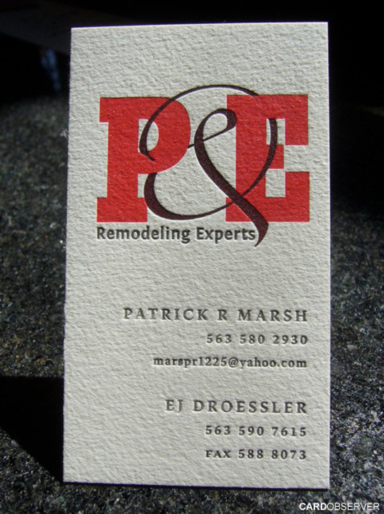 P&E Remodeling's Textured Business Card